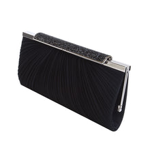 Load image into Gallery viewer, Elegant Pleated Satin w- Crystal Top Hard Frame Clutch Evening Bag - Diff Colors