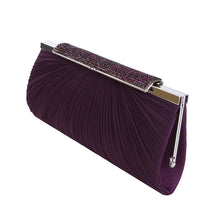 Load image into Gallery viewer, Elegant Pleated Satin w- Crystal Top Hard Frame Clutch Evening Bag - Diff Colors