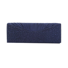 Load image into Gallery viewer, Elegant Pleated Satin Floral Crystal Flap Clutch Evening Bag
