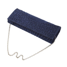 Load image into Gallery viewer, Elegant Pleated Satin Floral Crystal Flap Clutch Evening Bag