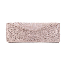 Load image into Gallery viewer, Elegant Pleated Satin Floral Crystal Flap Clutch Evening Bag