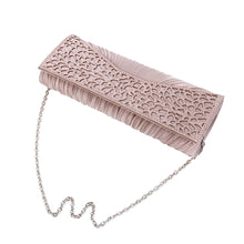 Load image into Gallery viewer, Elegant Pleated Satin Floral Crystal Flap Clutch Evening Bag