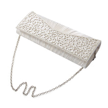 Load image into Gallery viewer, Elegant Pleated Satin Floral Crystal Flap Clutch Evening Bag
