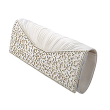 Load image into Gallery viewer, Elegant Pleated Satin Floral Crystal Flap Clutch Evening Bag