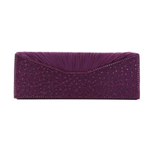 Load image into Gallery viewer, Elegant Pleated Satin Floral Crystal Flap Clutch Evening Bag