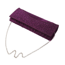 Load image into Gallery viewer, Elegant Pleated Satin Floral Crystal Flap Clutch Evening Bag