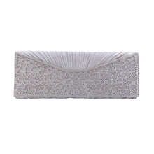 Load image into Gallery viewer, Elegant Pleated Satin Floral Crystal Flap Clutch Evening Bag