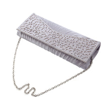 Load image into Gallery viewer, Elegant Pleated Satin Floral Crystal Flap Clutch Evening Bag
