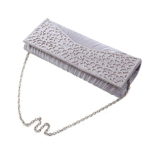 Load image into Gallery viewer, Elegant Pleated Satin Floral Crystal Flap Clutch Evening Bag