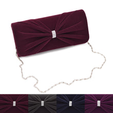 Load image into Gallery viewer, Elegant Rhinestone Bow Front Velvet Clutch Evening Bag Handbag -Diff Colors