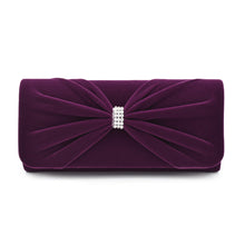 Load image into Gallery viewer, Elegant Rhinestone Bow Front Velvet Clutch Evening Bag Handbag -Diff Colors