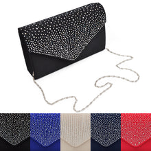 Load image into Gallery viewer, Premium Rainbow Rhinestones Pleated Front Satin Envelope Flap Clutch Evening Bag