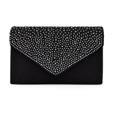 Load image into Gallery viewer, Premium Rainbow Rhinestones Pleated Front Satin Envelope Flap Clutch Evening Bag