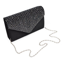 Load image into Gallery viewer, Premium Rainbow Rhinestones Pleated Front Satin Envelope Flap Clutch Evening Bag