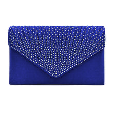 Load image into Gallery viewer, Premium Rainbow Rhinestones Pleated Front Satin Envelope Flap Clutch Evening Bag