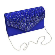 Load image into Gallery viewer, Premium Rainbow Rhinestones Pleated Front Satin Envelope Flap Clutch Evening Bag