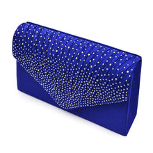 Load image into Gallery viewer, Premium Rainbow Rhinestones Pleated Front Satin Envelope Flap Clutch Evening Bag