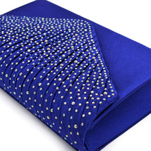 Load image into Gallery viewer, Premium Rainbow Rhinestones Pleated Front Satin Envelope Flap Clutch Evening Bag