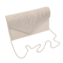 Load image into Gallery viewer, Premium Rainbow Rhinestones Pleated Front Satin Envelope Flap Clutch Evening Bag