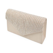 Load image into Gallery viewer, Premium Rainbow Rhinestones Pleated Front Satin Envelope Flap Clutch Evening Bag