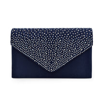 Load image into Gallery viewer, Premium Rainbow Rhinestones Pleated Front Satin Envelope Flap Clutch Evening Bag