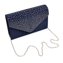 Load image into Gallery viewer, Premium Rainbow Rhinestones Pleated Front Satin Envelope Flap Clutch Evening Bag