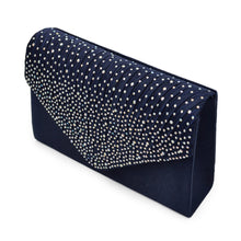 Load image into Gallery viewer, Premium Rainbow Rhinestones Pleated Front Satin Envelope Flap Clutch Evening Bag