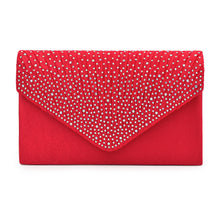 Load image into Gallery viewer, Premium Rainbow Rhinestones Pleated Front Satin Envelope Flap Clutch Evening Bag