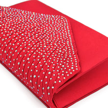 Load image into Gallery viewer, Premium Rainbow Rhinestones Pleated Front Satin Envelope Flap Clutch Evening Bag