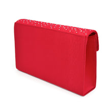 Load image into Gallery viewer, Premium Rainbow Rhinestones Pleated Front Satin Envelope Flap Clutch Evening Bag