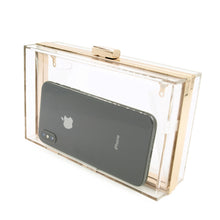 Load image into Gallery viewer, Premium Trendy Transparent Clear Acrylic Hard Box Clutch with Gold Trim
