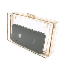 Load image into Gallery viewer, Premium Trendy Transparent Clear Acrylic Hard Box Clutch with Gold Trim