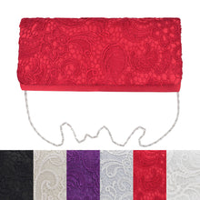 Load image into Gallery viewer, Premium Lace Paisley Floral Fabric Satin Flap Clutch Evening Bag