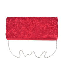 Load image into Gallery viewer, Premium Lace Paisley Floral Fabric Satin Flap Clutch Evening Bag