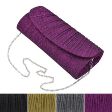 Load image into Gallery viewer, Premium Pleated Metallic Glitter Flap Clutch Evening Bag Handbag - Diff Colors