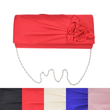 Load image into Gallery viewer, Premium Rose Floral Pleated Satin Flap Clutch Evening Bag - Different Colors