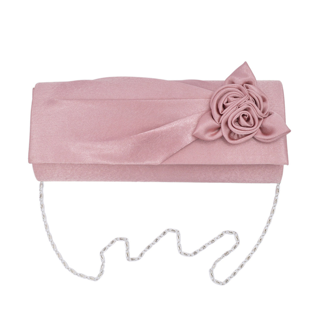 Premium Rose Floral Pleated Satin Flap Clutch Evening Bag - Different Colors