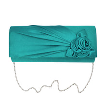 Load image into Gallery viewer, Premium Rose Floral Pleated Satin Flap Clutch Evening Bag - Different Colors