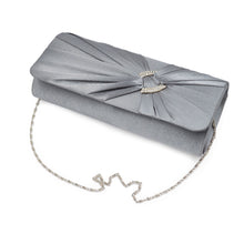 Load image into Gallery viewer, Premium Oval Rhinestone Pleated Satin Clutch Evening Bag Handbag - Diff Colors