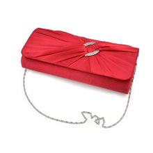 Load image into Gallery viewer, Premium Oval Rhinestone Pleated Satin Clutch Evening Bag Handbag - Diff Colors