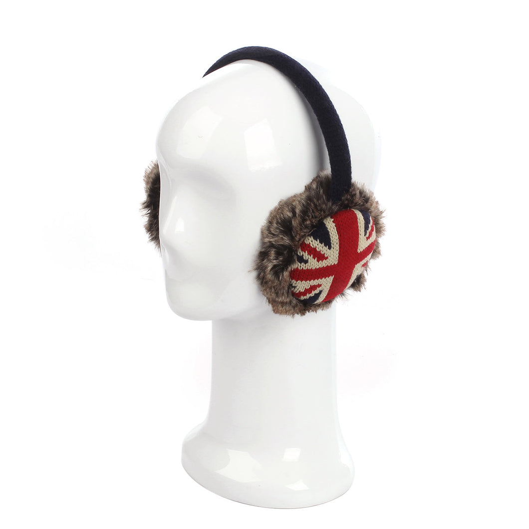 Winter Soft Faux Fur Adjustable UK Union Jack Earmuffs Ear Warmers