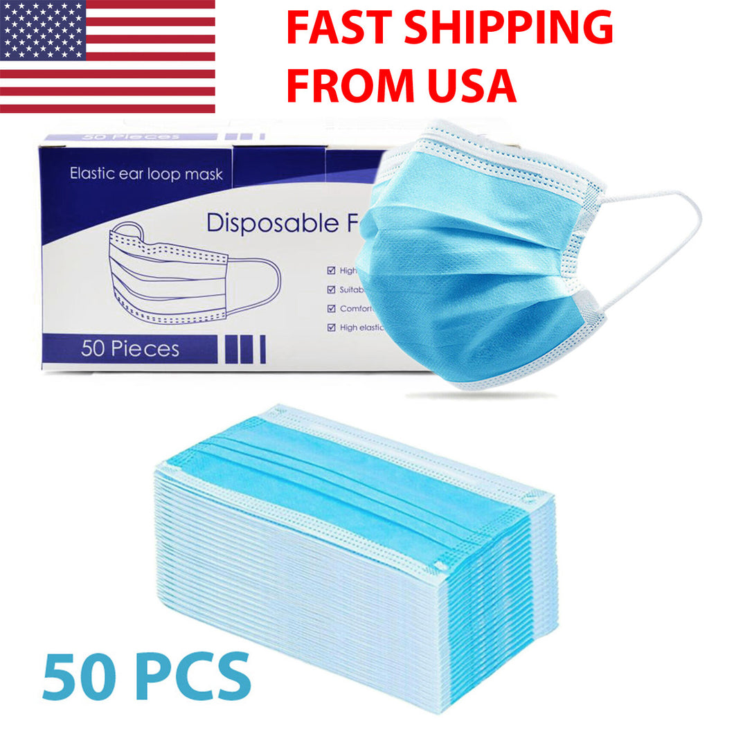 50PCS Disposable 3-Ply Protective Face Mask Anti Dust Pollution