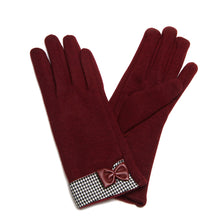 Load image into Gallery viewer, Elegant Women's Winter Thermal Gloves with Bow & Houndstooth Trim