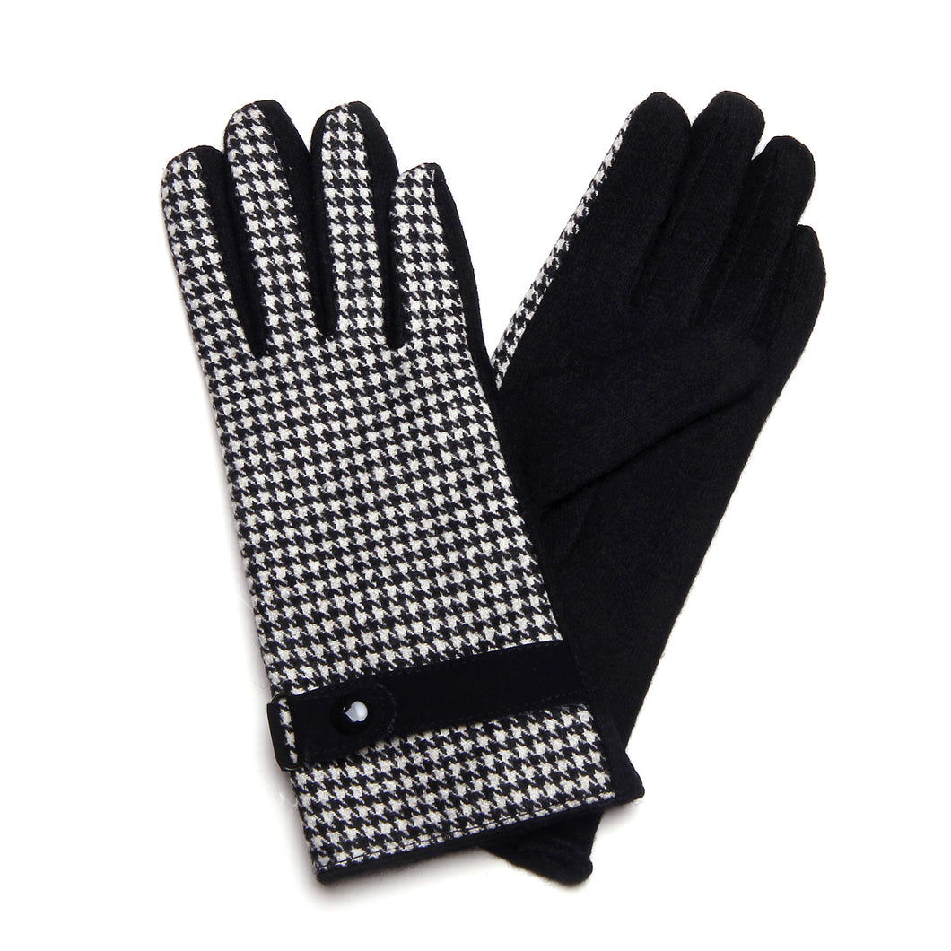 Elegant Black & White Houndstooth Women's Winter Thermal Wool Gloves