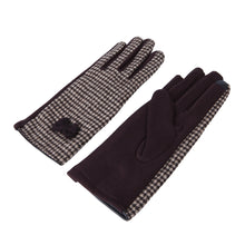 Load image into Gallery viewer, Premium Women's Winter Houndstooth Thermal Gloves with Bow