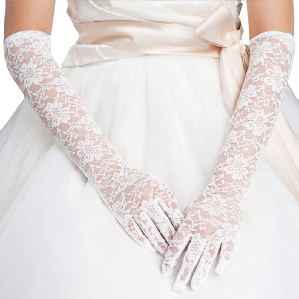 Premium Women's Long Lace Floral Wedding Party Bridal Gloves
