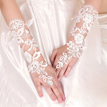 Load image into Gallery viewer, Premium Lace Floral Rhinestone Crystal Fingerless Wedding Party Bridal Gloves