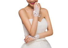 Load image into Gallery viewer, Short Lace Floral Rhinestone Bowknot Fingerless Wedding Party Bridal Gloves