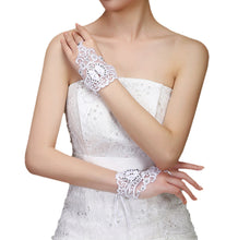 Load image into Gallery viewer, Short Lace Floral Rhinestone Bowknot Fingerless Wedding Party Bridal Gloves