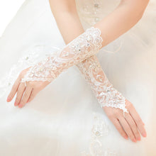 Load image into Gallery viewer, Premium Lace Floral Rhinestone & Sequin Fingerless Wedding Party Bridal Gloves
